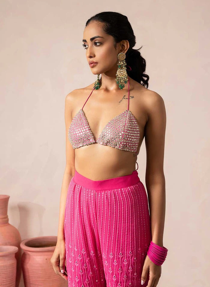 Georgette Sharara Set with Heavy Thread, Sequin and Mirror Embroidery