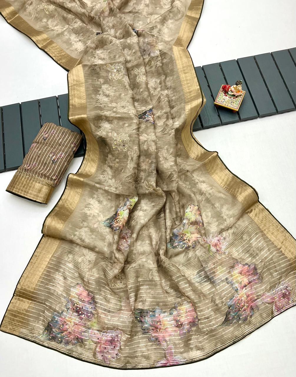 Golden Petal Organza Cotton Silk Festive Saree for Women