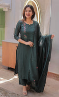 Graceful Dark Green Cotton Kurta Set for Women Online