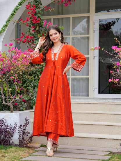 Graceful Orange Chanderi Kurta Pant Dupatta Set Women for Women