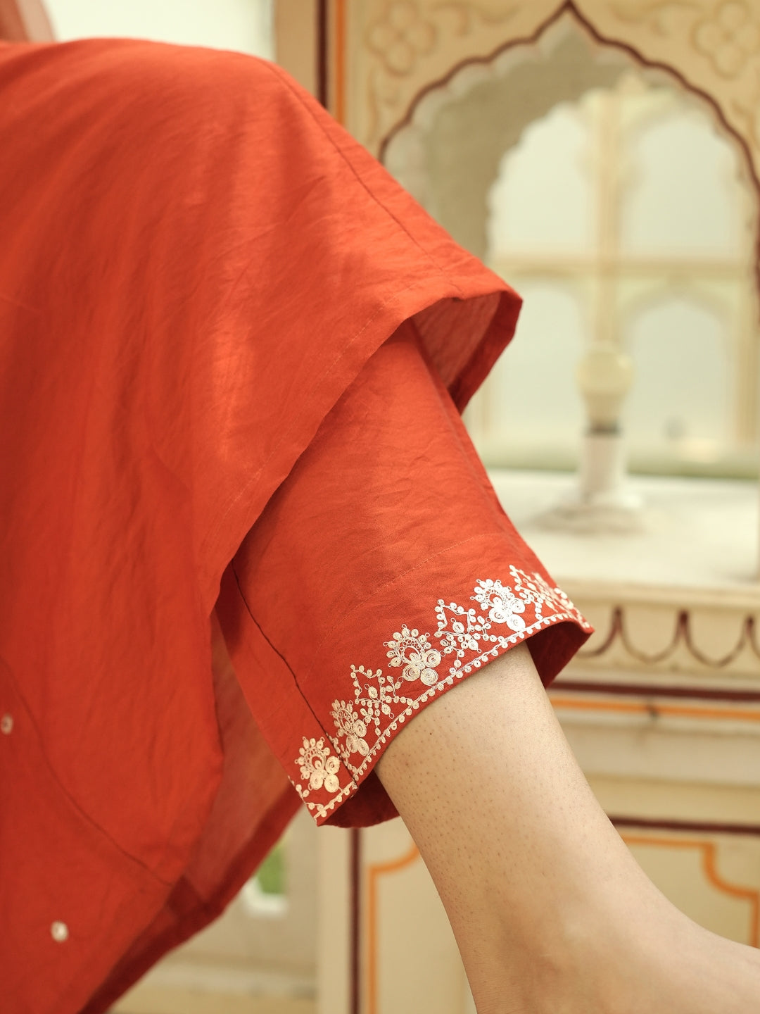 Graceful Orange Chanderi Kurta Pant Dupatta Set Women for Women