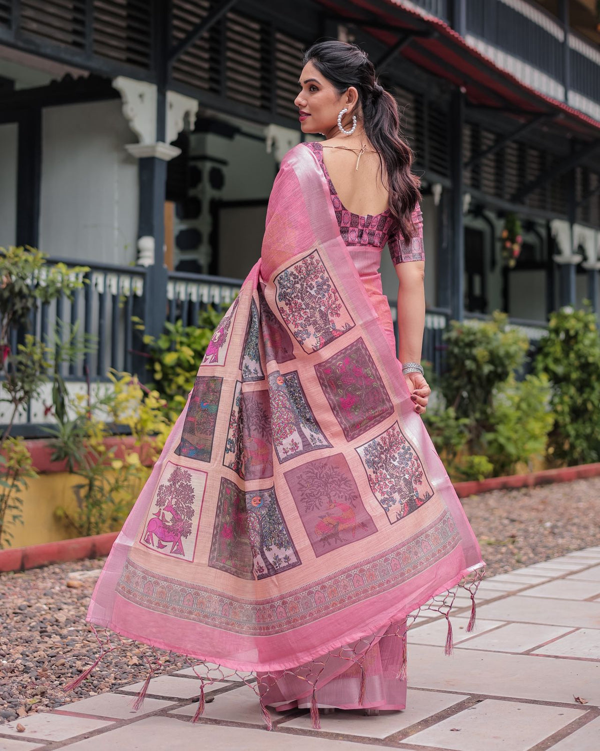 Graceful Pink Linen Saree with Subtle Silver Border for Women