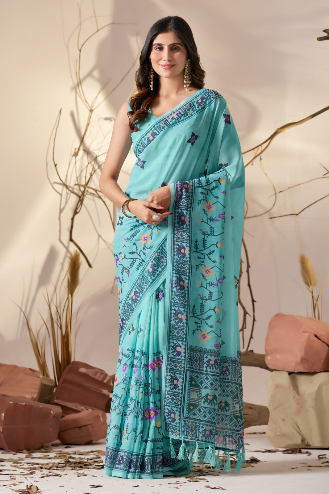 Sea Green Aura Georgette Designer Saree for Women
