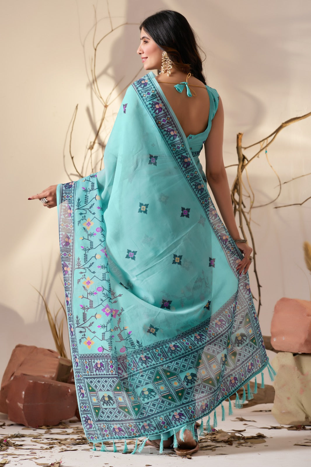 Sea Green Aura Georgette Designer Saree for Women