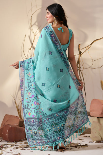 Sea Green Aura Georgette Designer Saree for Women