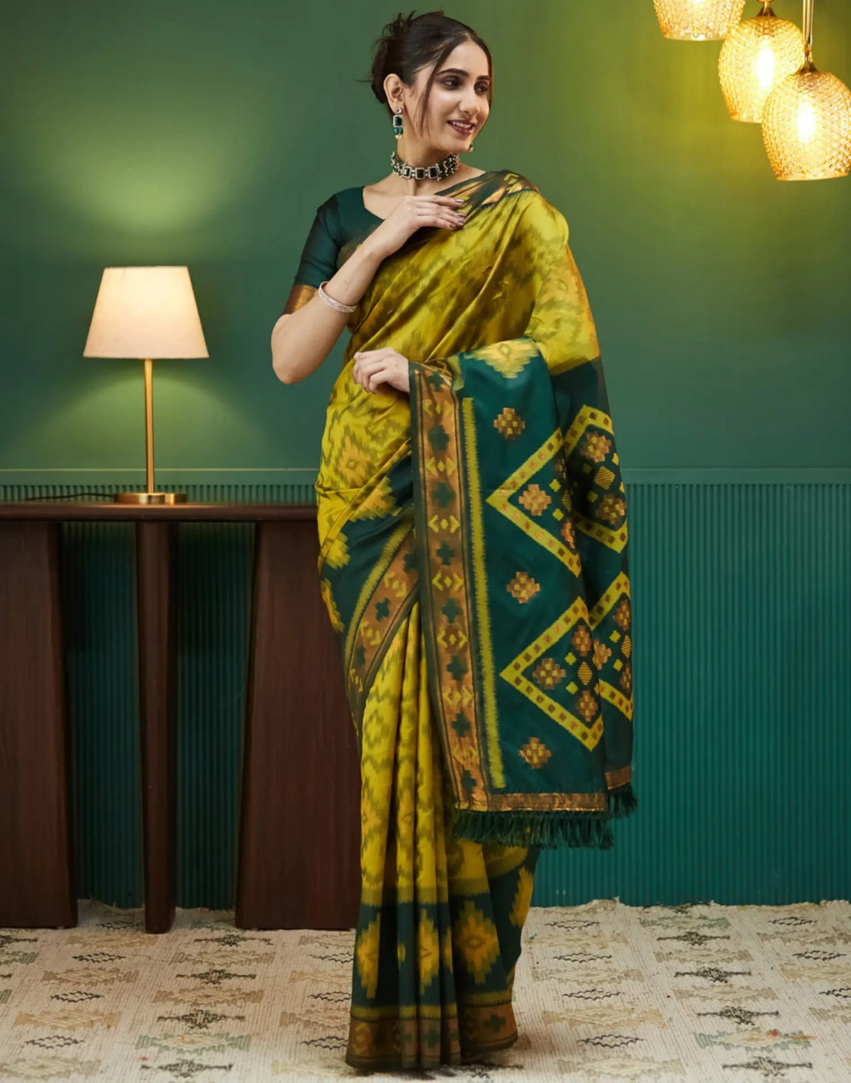 Royal Mustard Green Banarasi Silk Saree with Rich Zari Glow for Women