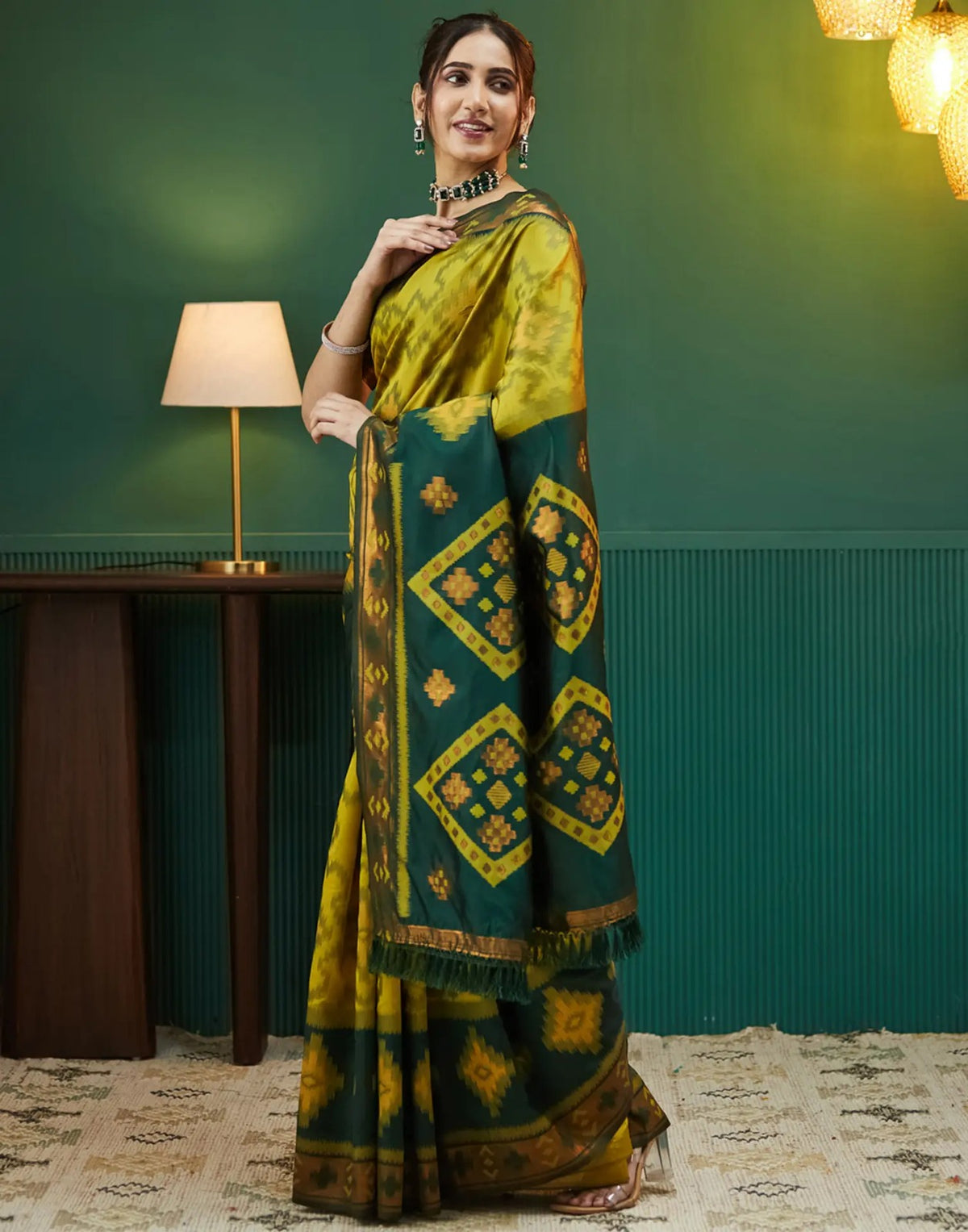 Royal Mustard Green Banarasi Silk Saree with Rich Zari Glow for Women