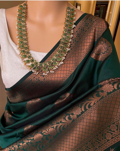 Green Banarasi Silk Saree With Rich Zari Border Work for Women