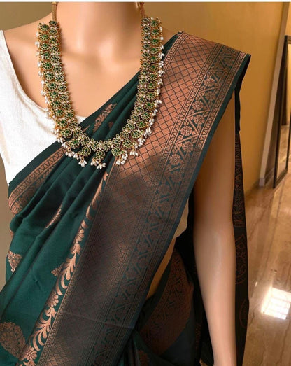 Green Banarasi Silk Saree With Rich Zari Border Work for Women
