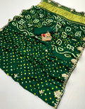 Green Bandhani Viscose Gajji Silk Saree with Gota Patti