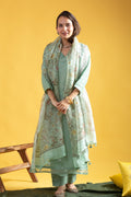 Green Chanderi Embroidered Salwar Suit with Organza Dupatta