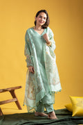 Pista Green Chanderi Kurta Set with Organza Dupatta