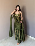 Luxury Olive Green Designer Kurta Palazzo Set with Dupatta