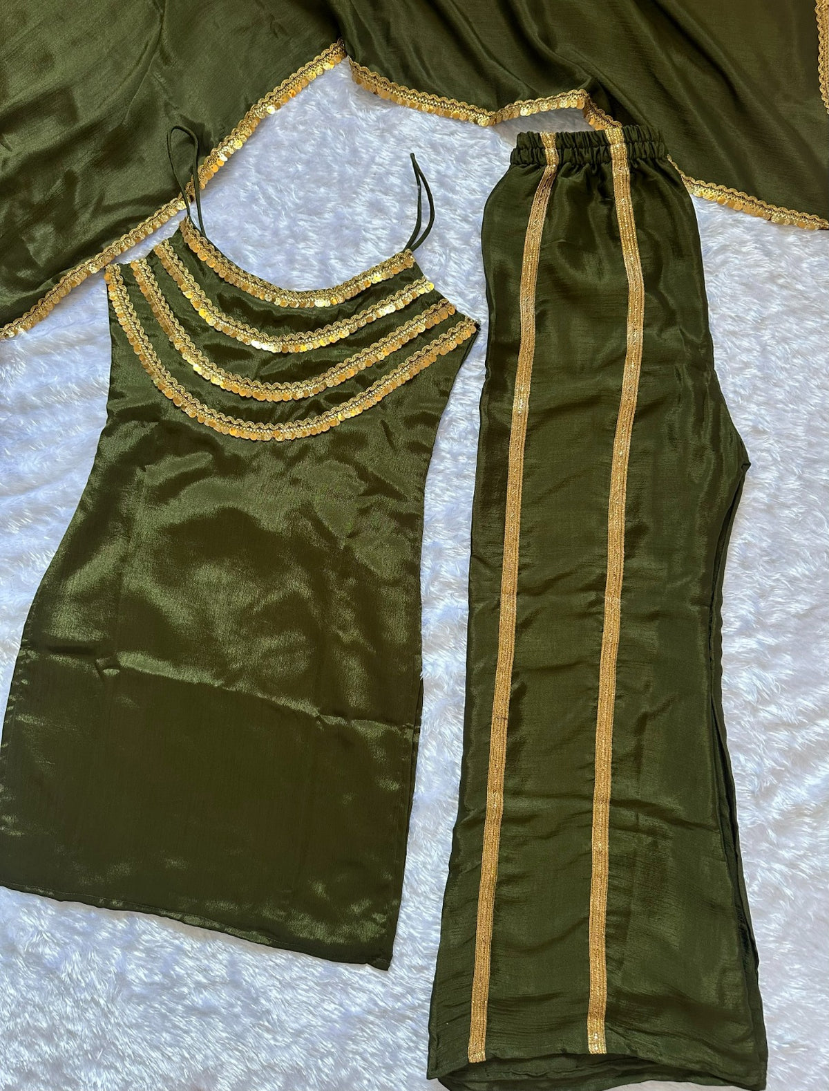 Luxury Olive Green Designer Kurta Palazzo Set with Dupatta for Women