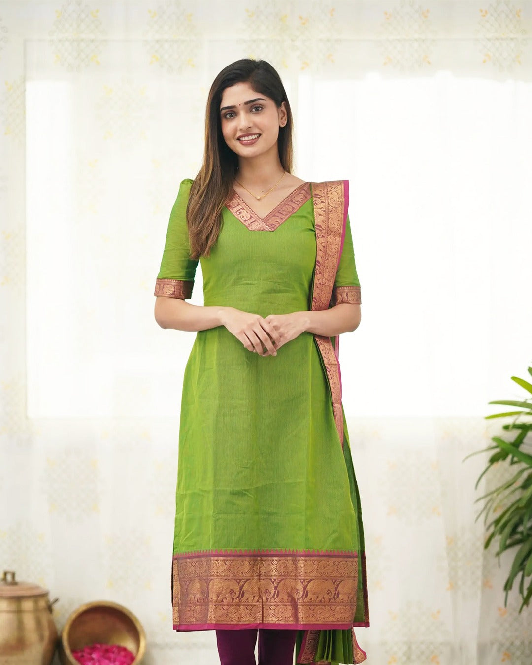 Green Elegant Traditional Kurti Set for Women