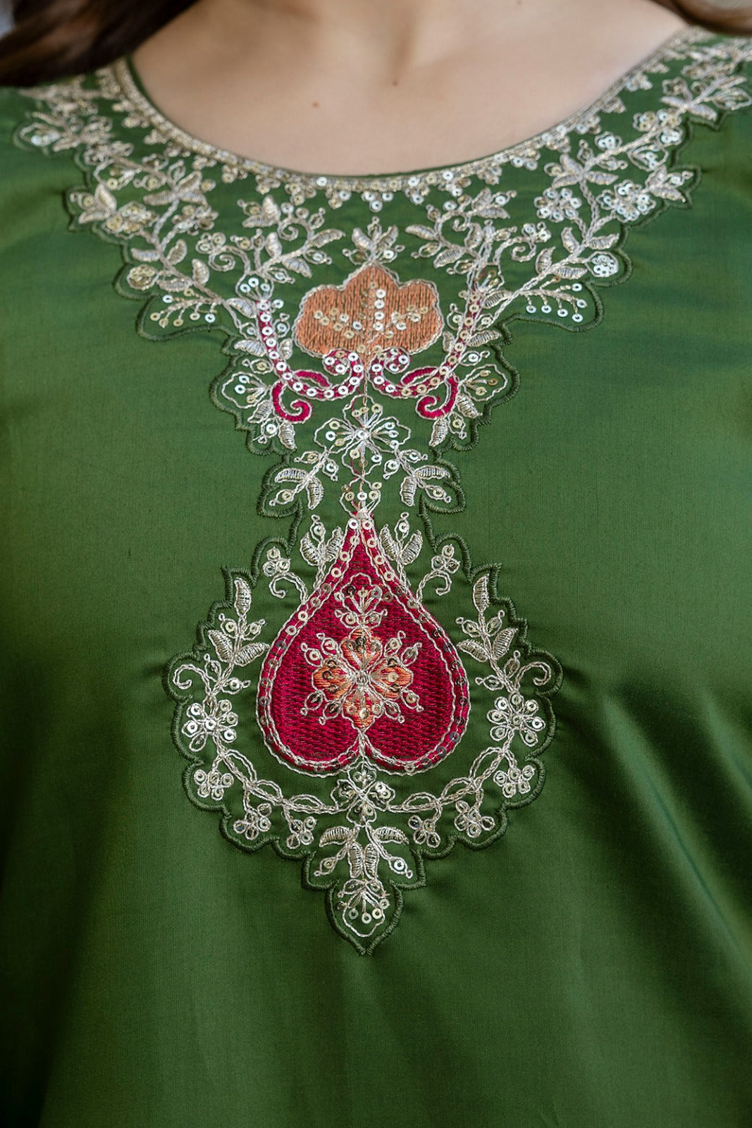 Green Chanderi Embroidered Kurta Pant Dupatta Set for Women