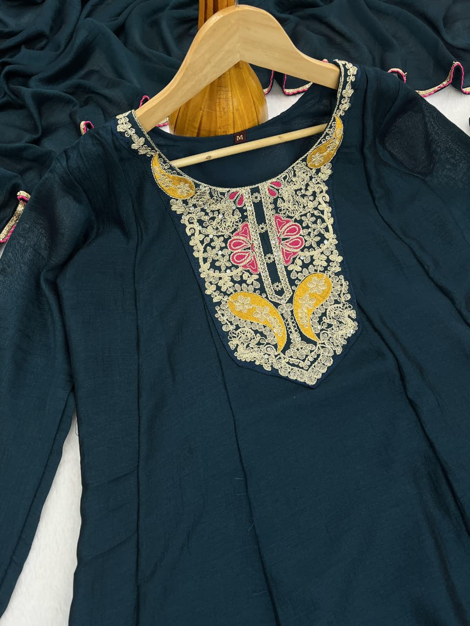 Teal Green Embroidered Silk Anarkali Kurta Set for Women