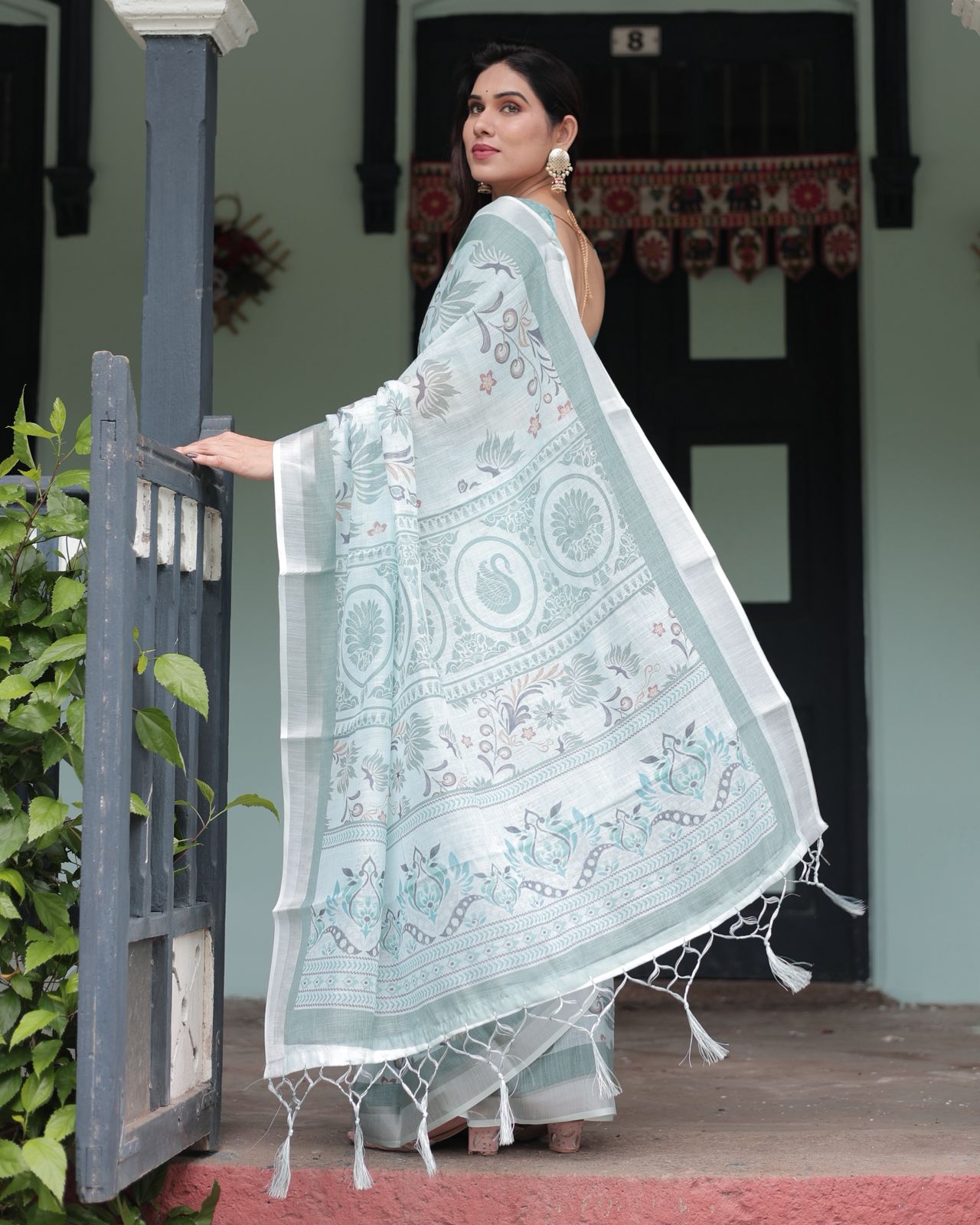 Green Floral Designer Saree