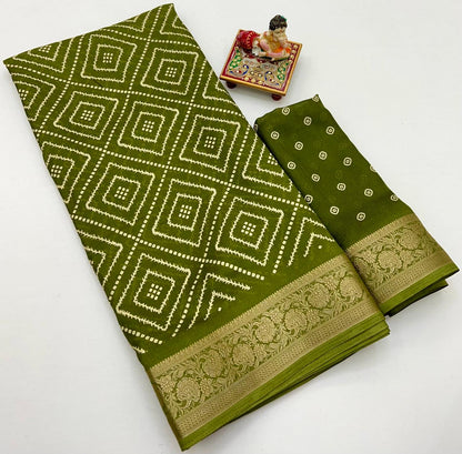 Elegant Olive Green Georgette Saree With Zari Border for Women