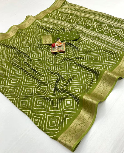Elegant Olive Green Georgette Saree With Zari Border for Women
