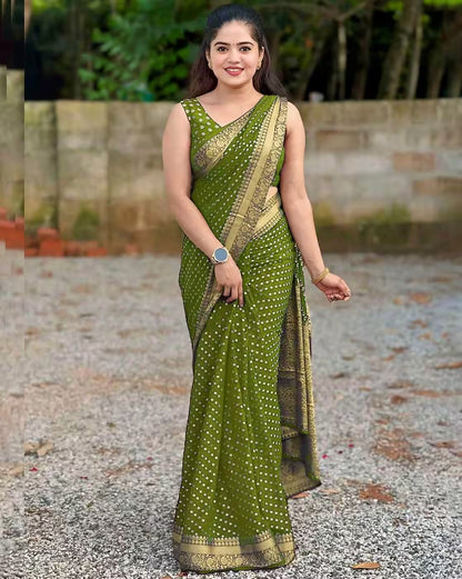 Green Lichi Silk Jacquard Saree with Rich Pallu Design for Women
