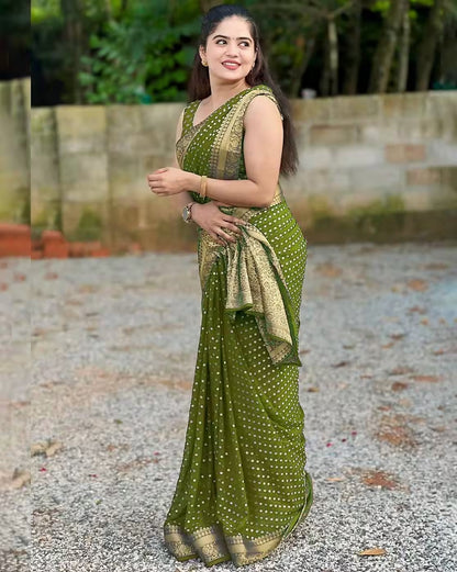 Green Lichi Silk Jacquard Saree with Rich Pallu Design for Women