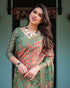 Green Pink Printed Handloom Saree With Blouse Piece for Women