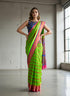 Green Kora Silk Saree with Pink Jacquard Border for Women