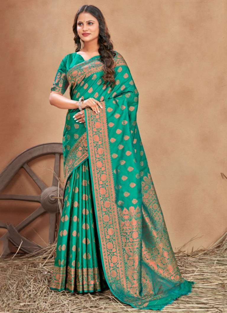 Traditional Green Silk Saree with Jacquard Zari Border