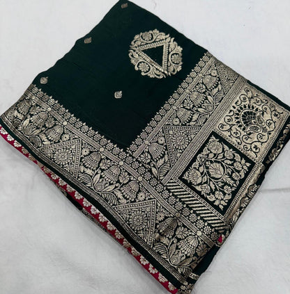 Dark Green Maslin Silk Zari Woven Saree with Rich Pallu for Women