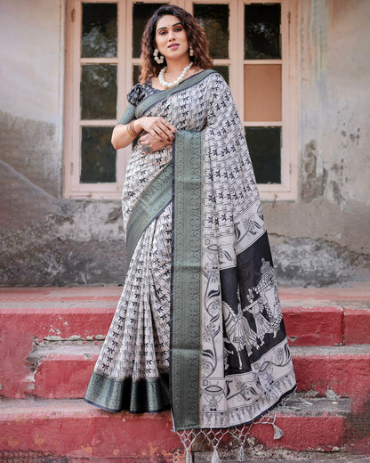 Grey Banarasi Silk Saree with Dragonfly Design for Women