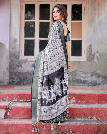 Grey Banarasi Silk Saree with Dragonfly Design for Women