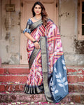 Charcoal Grey Designer Tussar Silk Striped Saree