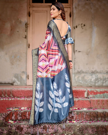Charcoal Grey Designer Tussar Silk Striped Saree for Women