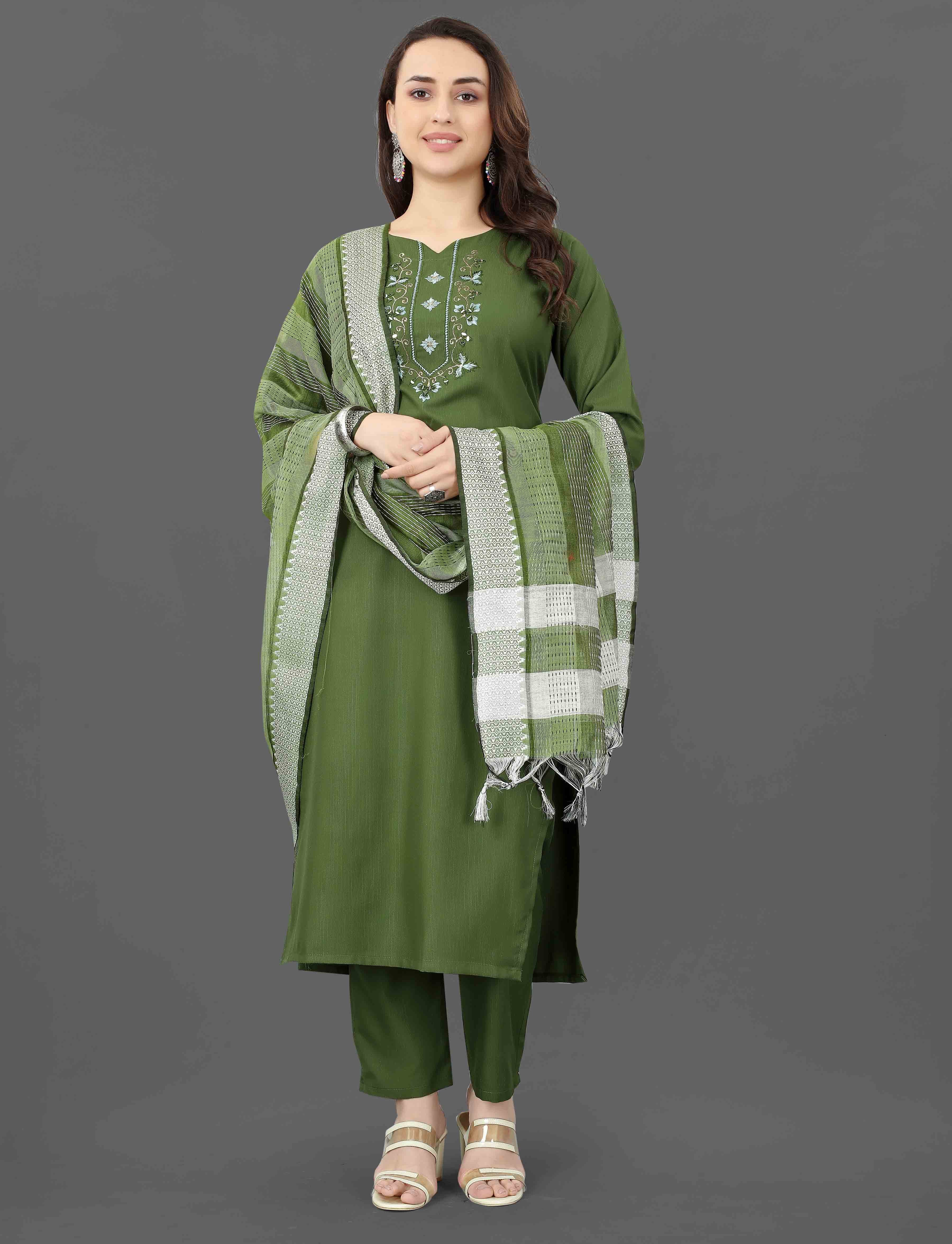 Grey Embroidered Kurta Pant Dupatta Set for Women