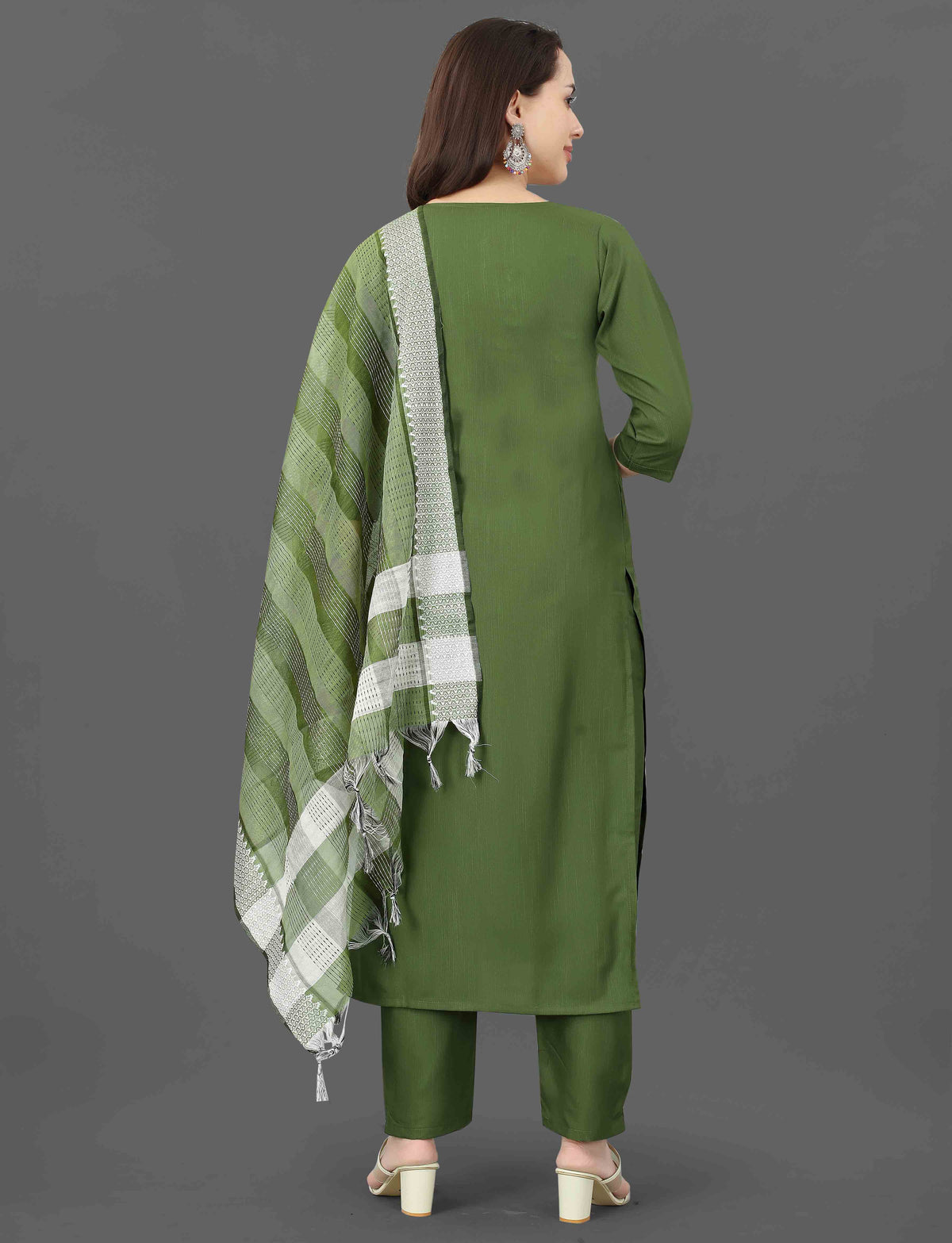 Grey Embroidered Kurta Pant Dupatta Set for Women