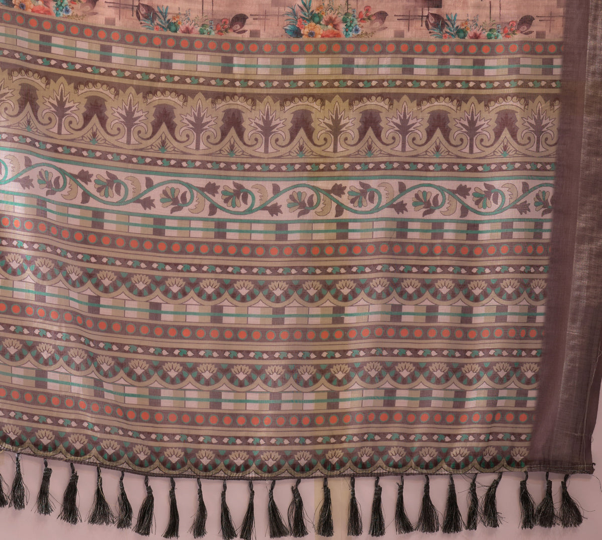 Grey Blossom Linen Cotton Designer Saree for Women