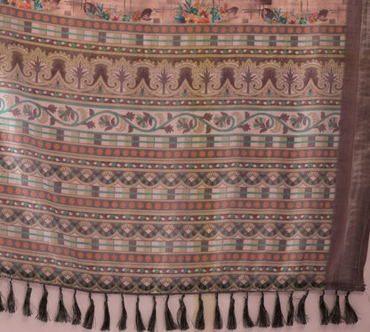 Grey Blossom Linen Cotton Designer Saree for Women