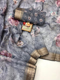 Grey Petal Digital Print Organza Cotton Silk Saree