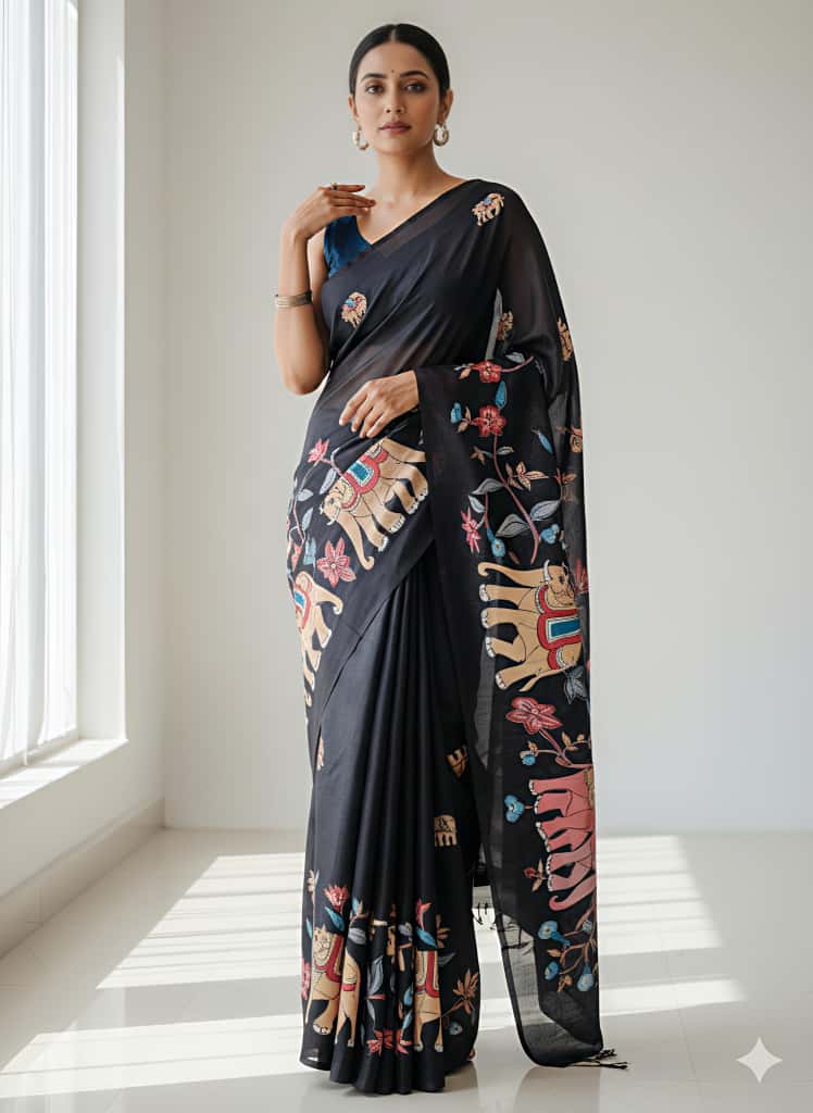 Heavy Handloom Tussar Silk Saree with Animal Digital Print for Women
