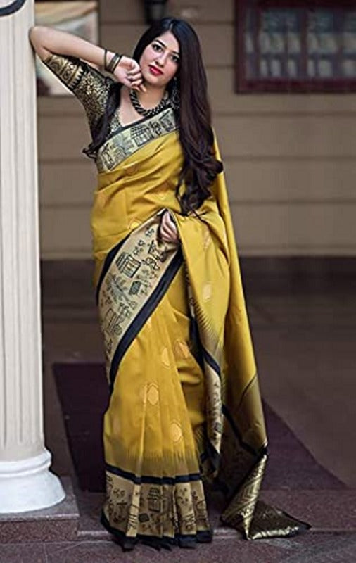 Heritage Mustard Jacquard Silk Saree for Women