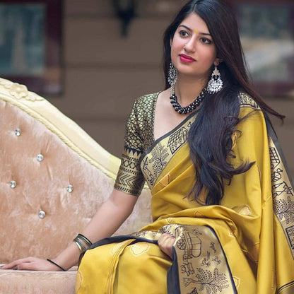 Heritage Mustard Jacquard Silk Saree for Women