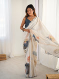 Ivory Beige Luxury Chinon Saree