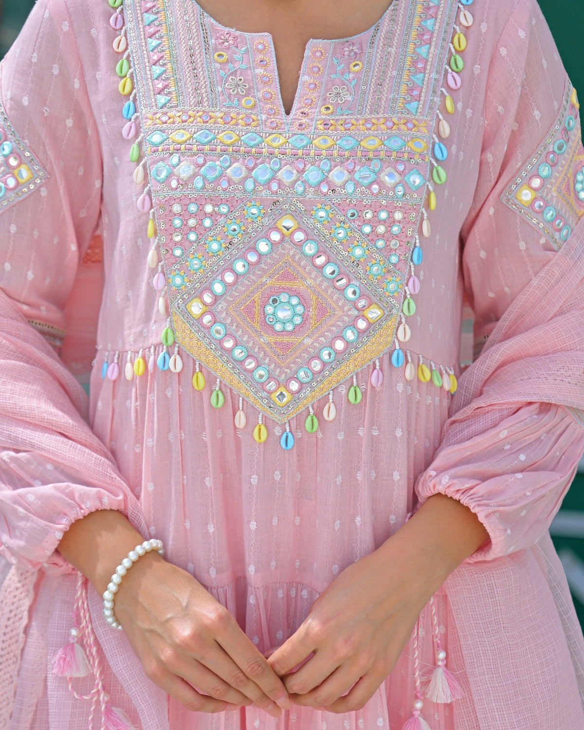 Ivory Floral Embroidered Chanderi Silk Kurta Set Women for Women