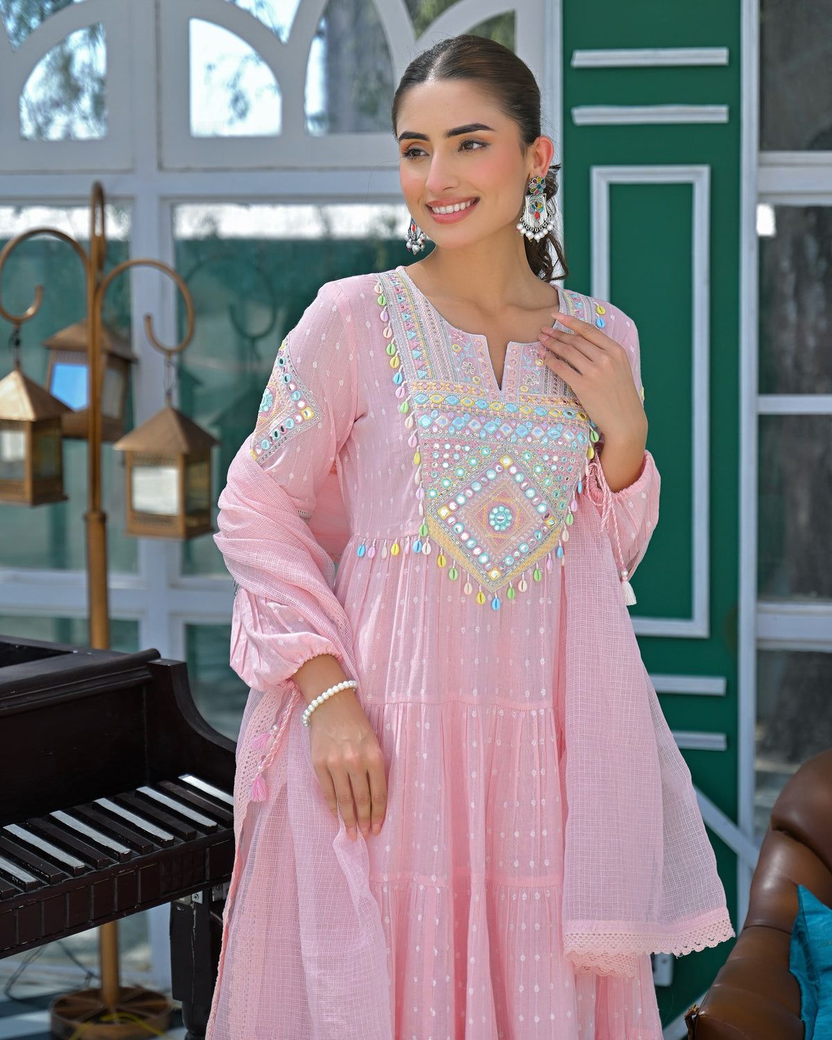 Ivory Floral Embroidered Chanderi Silk Kurta Set Women for Women
