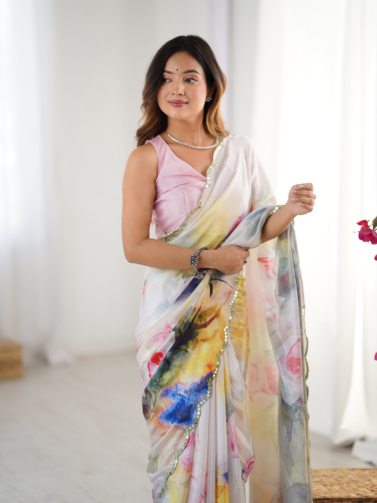 Ivory Bloom Heavy Chinnon Party Wear Saree for Women