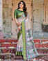 Green Ivory Printed Silk Saree with Zari Border for Women