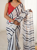 Ivory Striped Heavy Chinnon Saree for Women