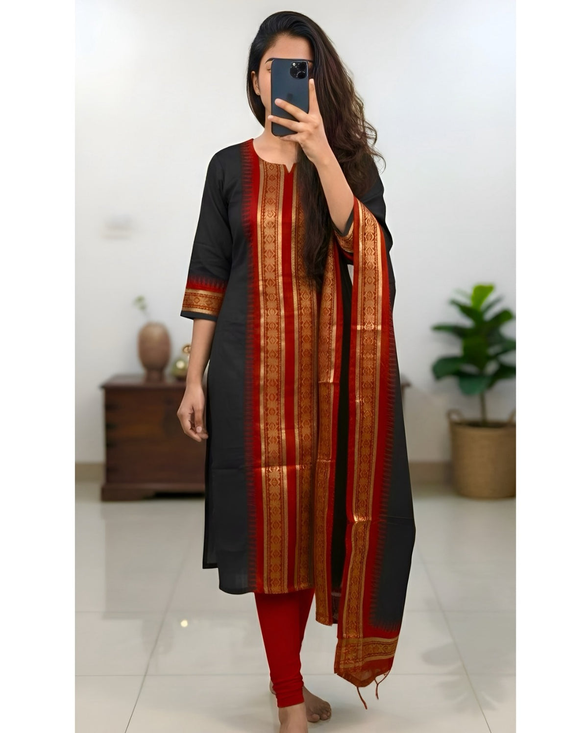 Kanchi Cotton Zari Woven Kurti Set with Traditional Dupatta for Women