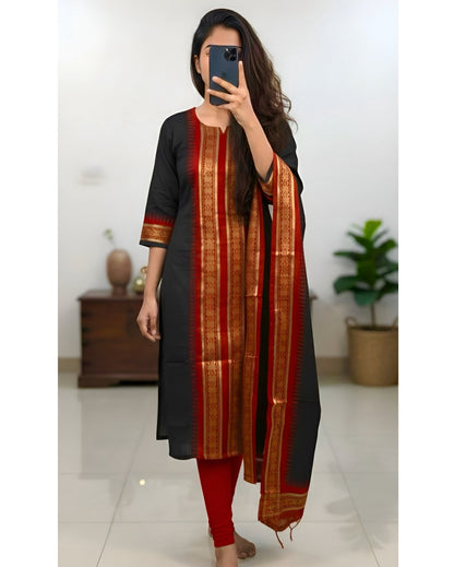 Kanchi Cotton Zari Woven Kurti Set with Traditional Dupatta for Women